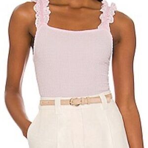 BB Dakota by Steve Madden White Smocked Ruffled Bodysuit